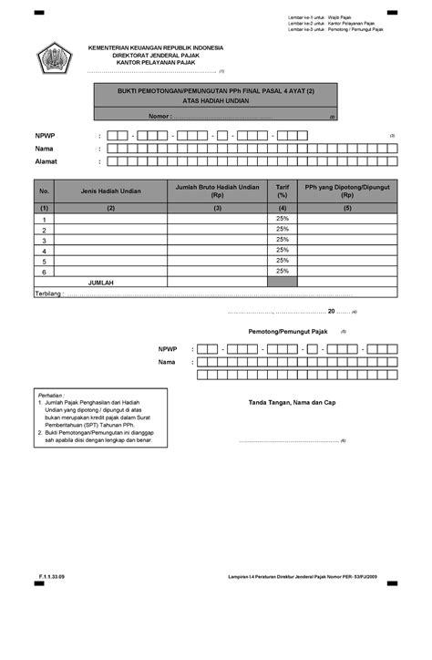 01 bukti potong pph pasal 4 ayat 2 hadiah undian - Akuntansi Keuangan