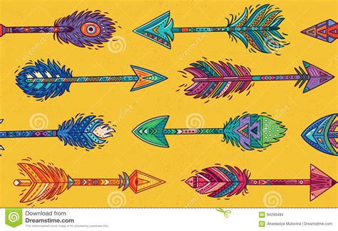 Seamless Pattern With Native American Indian Arrows In Ethnic Style Stock Vector Illustration