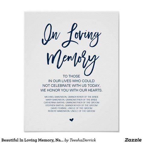 Beautiful In Loving Memory Navy Blue Memorial Poster In