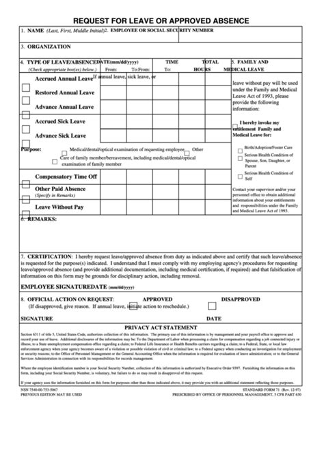 Sf 71 Leave Form Fillable Printable Forms Free Online