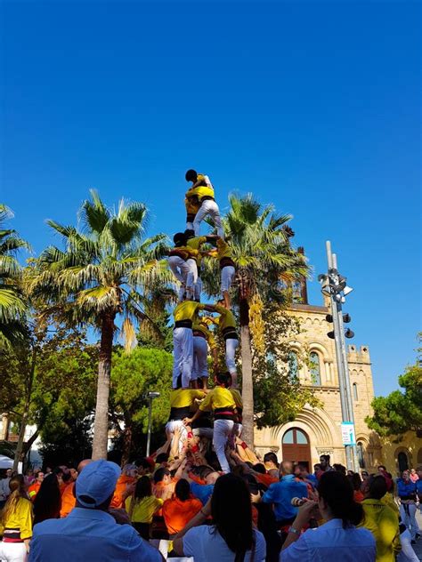 Castellers Human Tower In Castelldefels Spain Editorial Stock Image