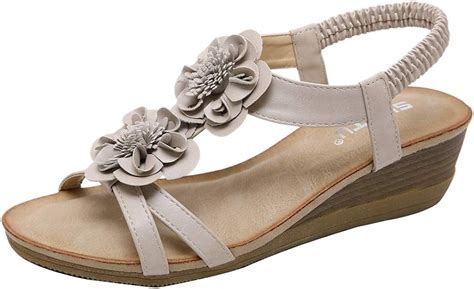 Sk Studio Women S Ankle Strap Bohemian Flower Wedge Sandals Summer Beach Flip Flop Sandal