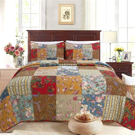 Quilted Coverlet Reversible Quilt Patchwork Bedspread Patchwork