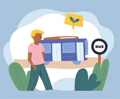 A Man Is Walking To Use Public Transportation Flat Design Style
