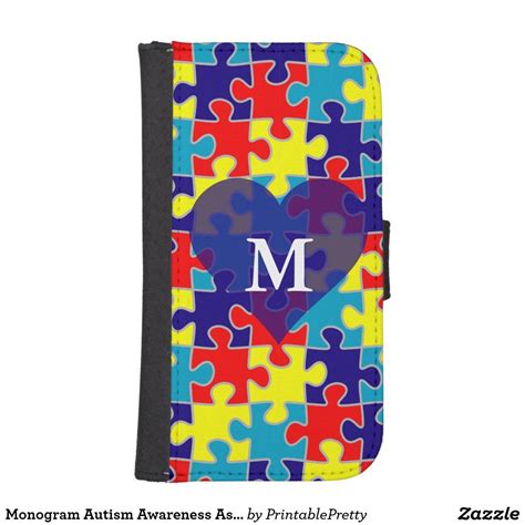 Monogram Autism Awareness Aspergers Puzzle Pattern Samsung Galaxy Wallet Case In