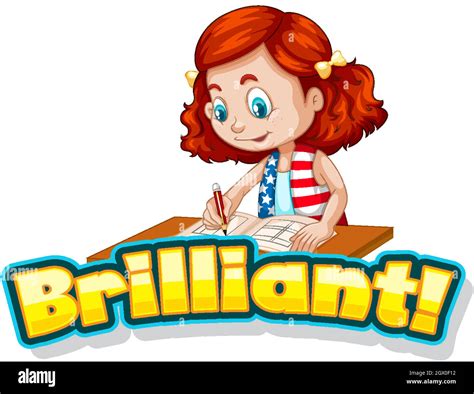 Font Design For Word Brilliant With Cute Girl Writing Stock Vector