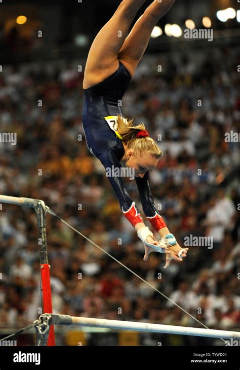 American Gymnast Nastia Liukin Performs Her Routine On The Uneven Bars During The Womens Uneven