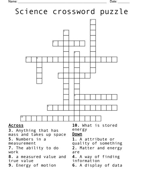 Science Crossword Puzzle Wordmint