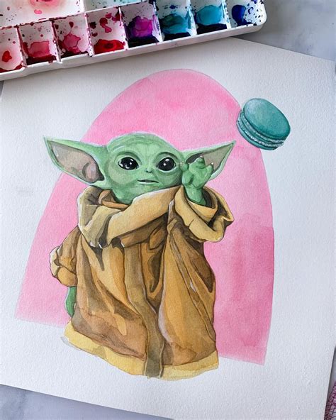 Baby Yoda Art Print 9x12 Watercolour Painting Star Wars Fan Art