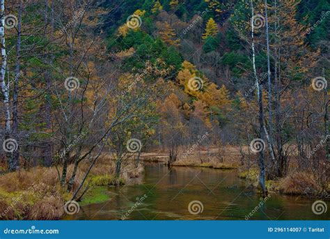 Tashiro Pond Surrounded By Woods Mountains Late Autumn Season In