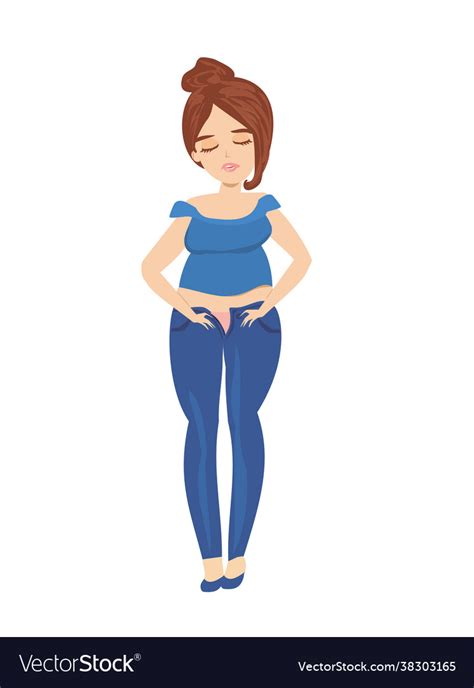 Fat Woman Trying To Fasten Her Pants Royalty Free Vector