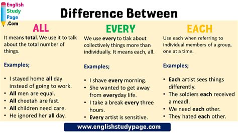 Difference Between Every All And Each In English Grammar Efortless