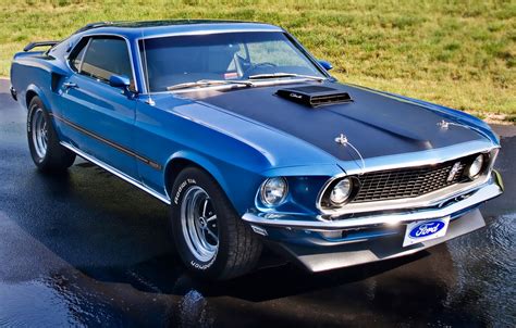 Wallpaper Blue Lawn Mustang Ford Ford 1969 Mustang Muscle Car