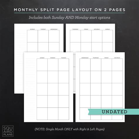 Undated Monthly Planner Printable Split Page Layout Etsy