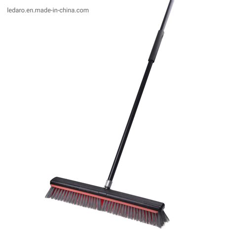 Push Broom With Durable Steel Long Handle Floor Scrub Brush With Rubber