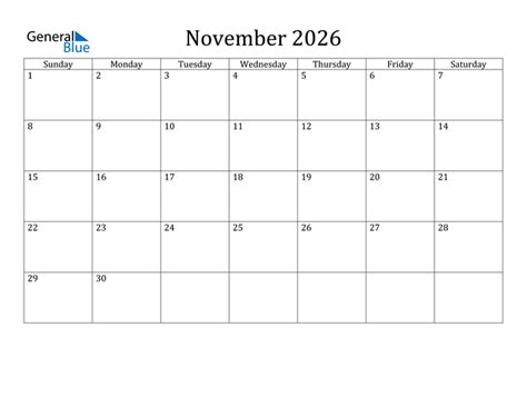 November 2026 Calendar Pdf Word Excel