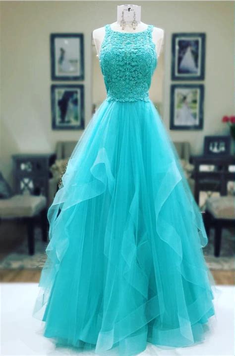 Turquoise Prom Dress Ball Gowns Prom Dress Elegant Prom Dress Lace
