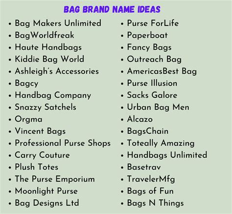 500 Unique Bag Brand Name Ideas For Your Company