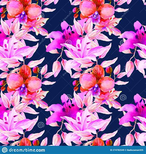 Seamless Floral Pattern Wild Red Purple Flowers Botanical