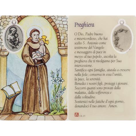 O amato sant'antonio da padova, dottore evangelico della chiesa, sacerdote di cristo, religioso fervente insigne predicatore patrono di roccamonfìna, proteggi i tuoi devoti fedeli, le nostre. Santino Sant'Antonio plastificato con preghiera | vendita ...