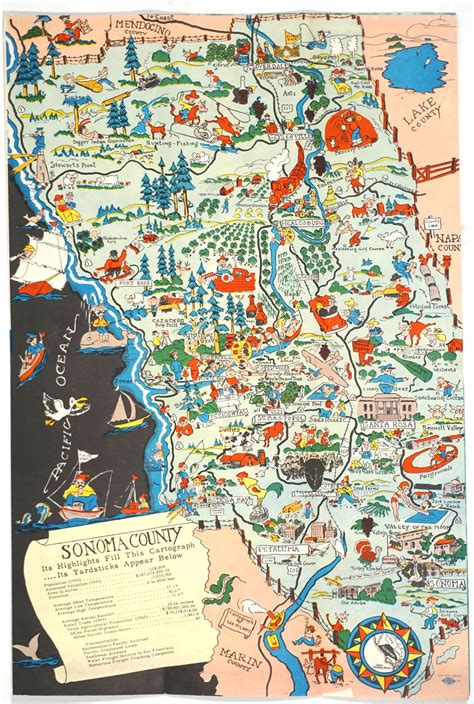Pictorial Map Of Sonoma County Historic Sonoma County Folding