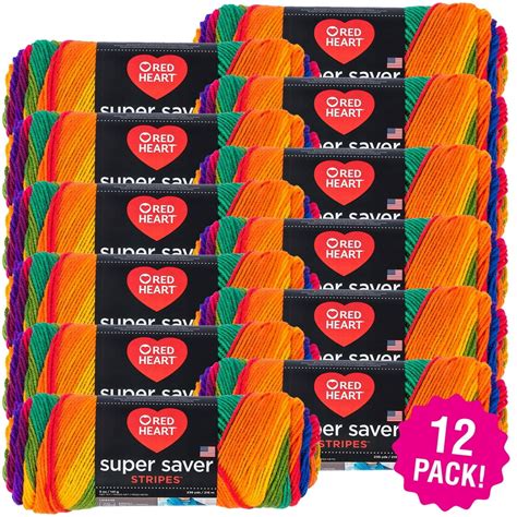 Red Heart Super Saver Yarn Favorite Stripe Multipack Of 12 Walmart
