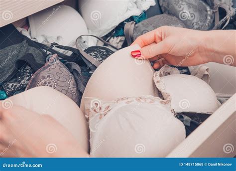 Woman Choosing Lace Lingerie From Drawers Stock Photo Image Of Lace