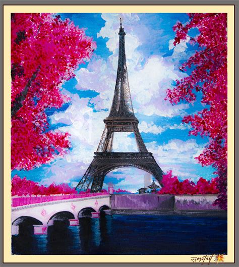 Acrylic Painting Of Eiffel Tower On A 30cmx25cm Canvas Artist Sovit