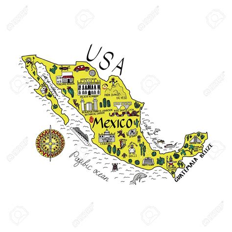 Mapa Turístico Do México Atrações Turísticas E Monumentos Do México