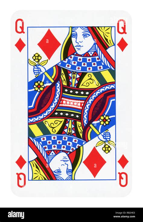 Queen Of Diamonds Playing Card Isolated On White Clipping Path