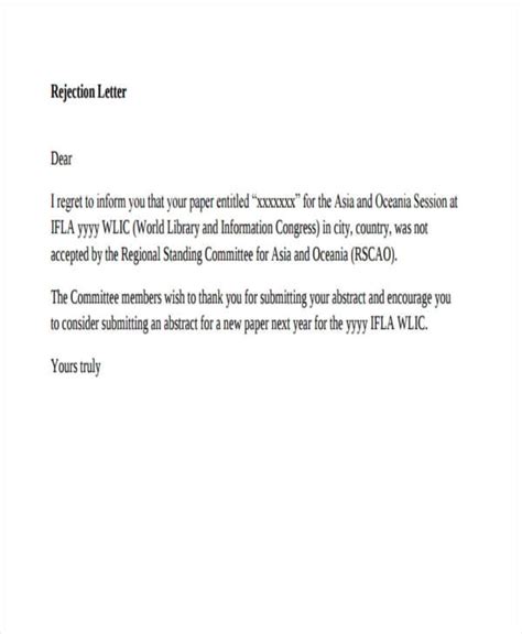37 Rejection Letter Sample