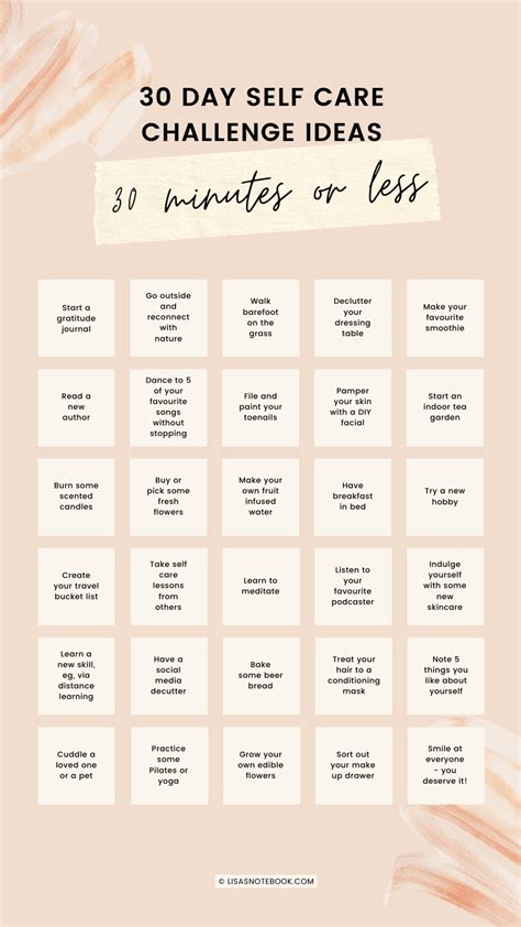 30 Day Self Care Challenge Ideas In 30 Minutes Or Less Lisa S Notebook