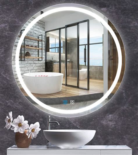 Smart Bathroom Round Led Mirror With Lights Circle Vanity 32 Dimmable Anti Fog Ebay