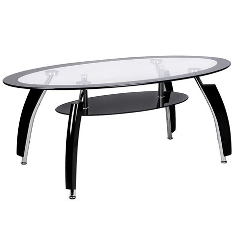 Glass coffee table, clear rectangle side coffee table with lower shelf, modern center table with metal legs, rectangle center table sofa table for living room, 39.4x24x17.7, easy assembly, l5501. Elena Oval Black & Clear Glass Coffee Table | Dining ...