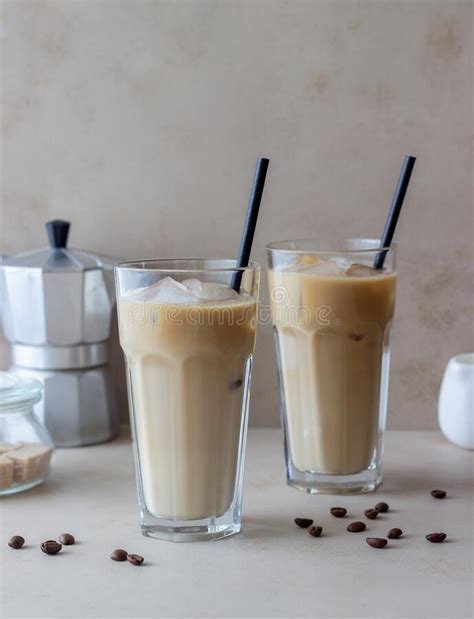 Ice Coffee With Cream Cold Drinks Vegetarian Food Stock Photo Image