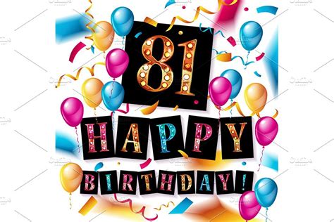 81 Year Happy Birthday Card Pre Designed Illustrator Graphics