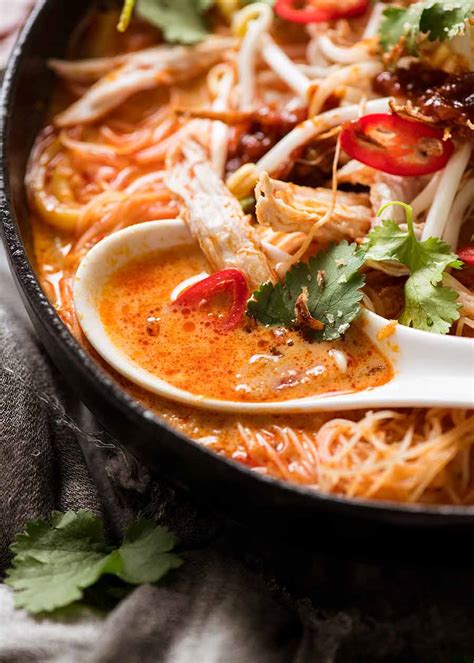 Laksa consists of thick wheat noodles or rice vermicelli with chicken, prawn or fish. Laksa Noodle Soup - The Cookbook Network