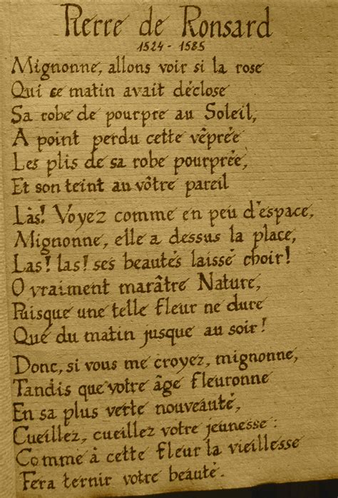 Pierre De Ronsard À Cassandre Odes 1545 Poeme Et Citation