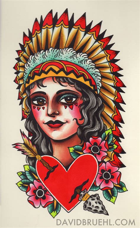 Indian Native American Princess Girl Tattoo Style Watercolor Painting Girl Tattoos Tattoos For