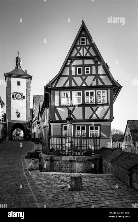 Old Houses In Rothenburg Ob Der Tauber Germany Black And White German