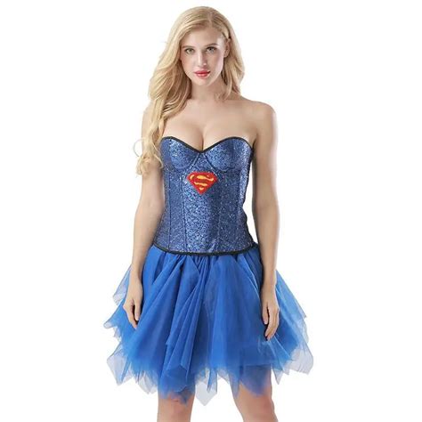 Blue Sequined Supergirl Cosplay Costume Women Halloween Party Club Wear