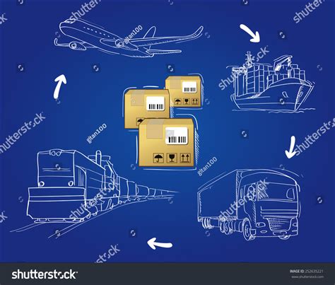 Transportation Of Cargo By Road Air Rail And Sea Stock Vector