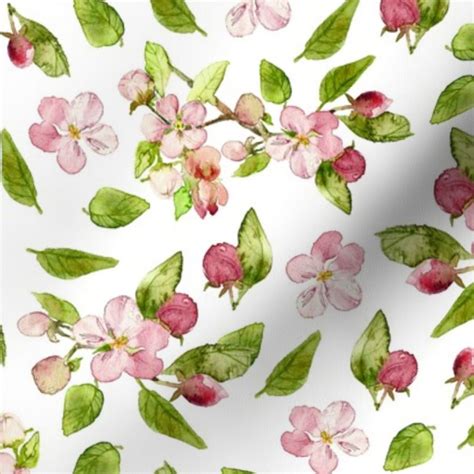 Apple Blossom Watercolor Print Spoonflower