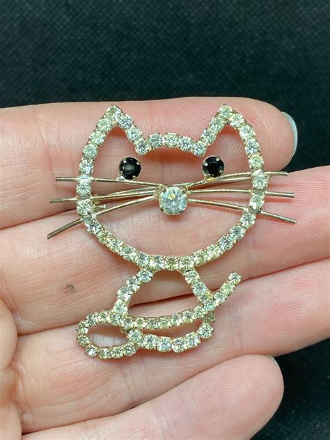 Vintage Rhinestone Cat Pin Etsy