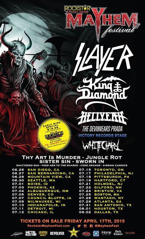 Mayhem Festival 2015 Lineup Revealed Featuring Slayer King Diamond