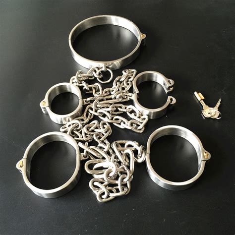 Bondage Toy Stainless Steel Slave Device Collar Handcuffs Shackles Restraints Set Adult Sex Game