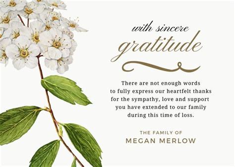 Bereavement Thank You Card And Sympathy Thank You Note Wording Grief