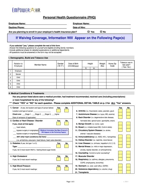 Fillable Online Personal Health Questionnaire Phq Fax Email Print