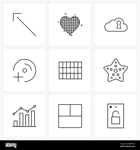9 Editable Vector Line Icons And Modern Symbols Of Squares Grid Cloud