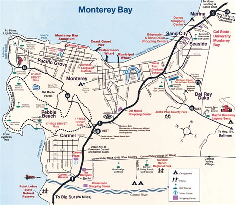 At the stop sign, turn right to go back under the highway. Monterey Peninsula map